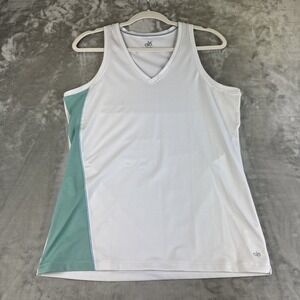 Alo Yoga CoolFit Tank Top Women's Large White Aqua V-neck Racerback Gym (1284)